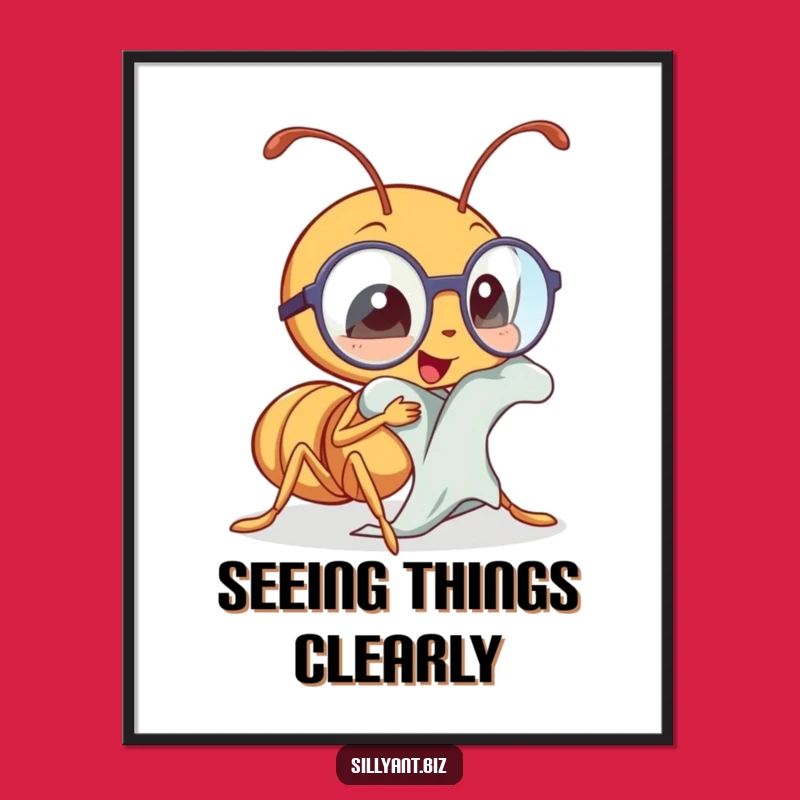 Funny Kawaii Ant Spectacles Digital Art: Hilarious Print for Instant Download