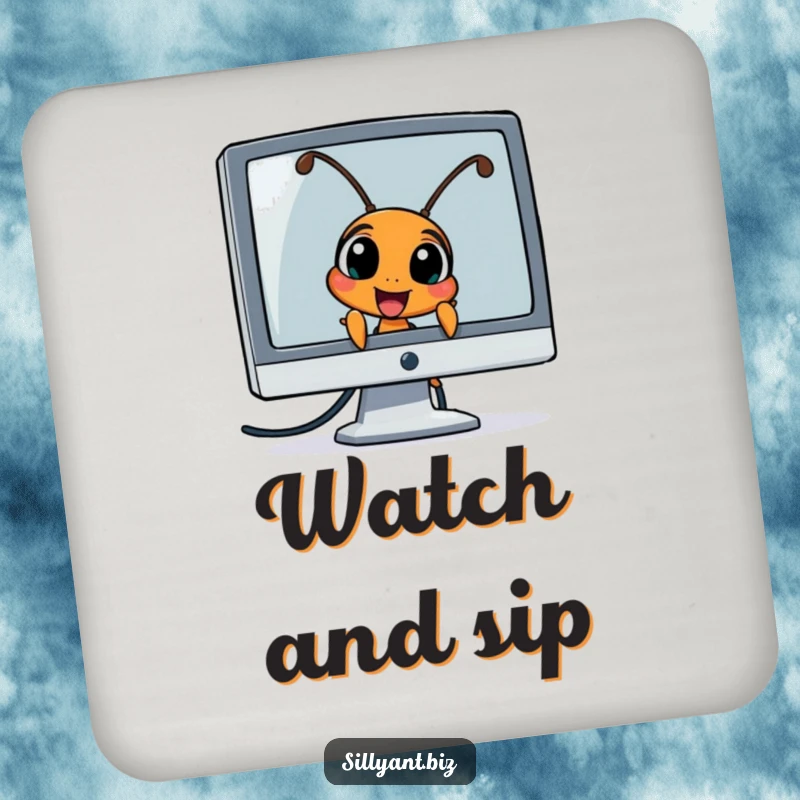 Funny Ant Peeking Coaster: A coaster featuring an ant character peeking curiously from behind a computer monitor.