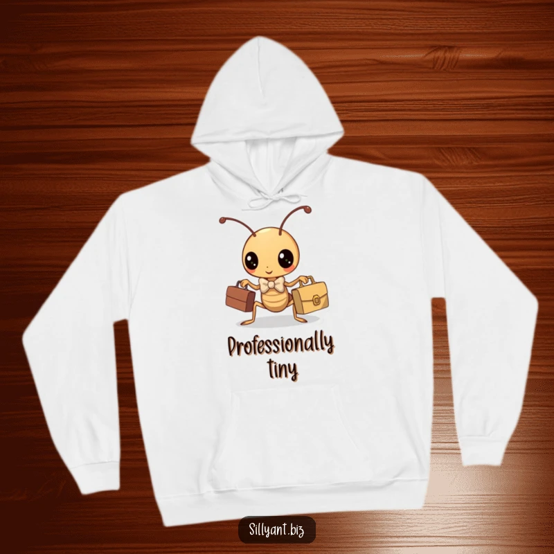 Funny kawaii ant with bowtie and briefcase, a cozy and humorous business hoodie.
