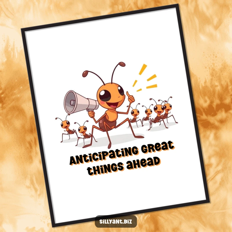 Motivational Free Printable Wall Art: Ant boss in charge with megaphone, directing action in a downloadable art piece.