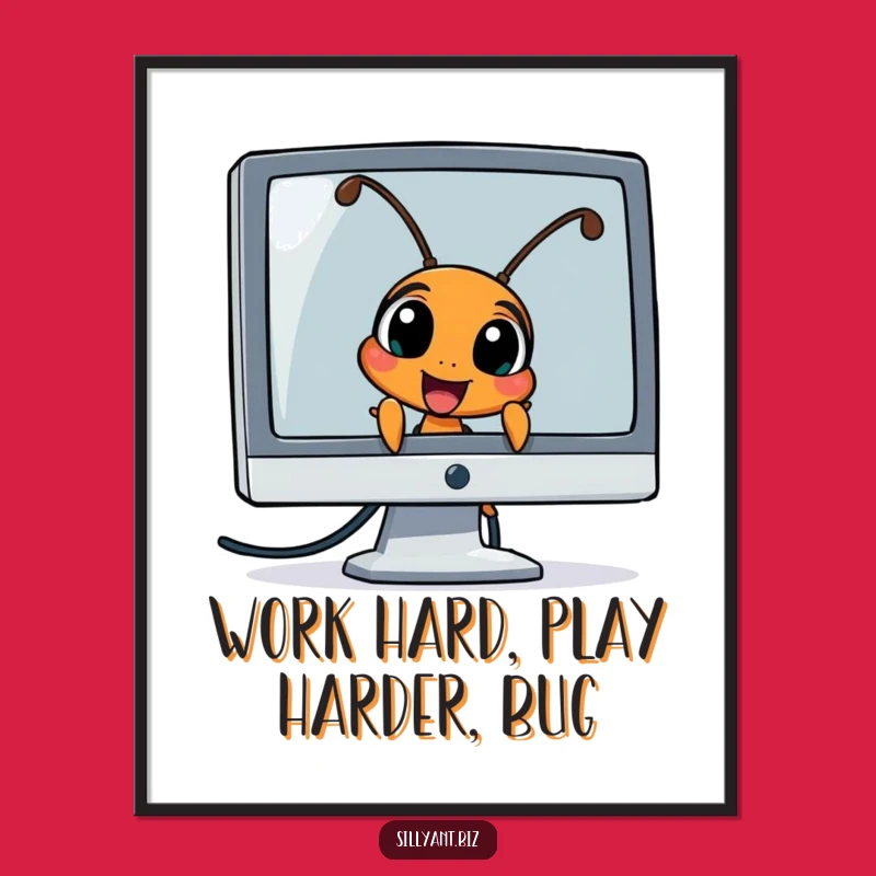 Free Printable Wall Art: Ant Behind Monitor - Humorous Downloadable Art for Tech Lovers