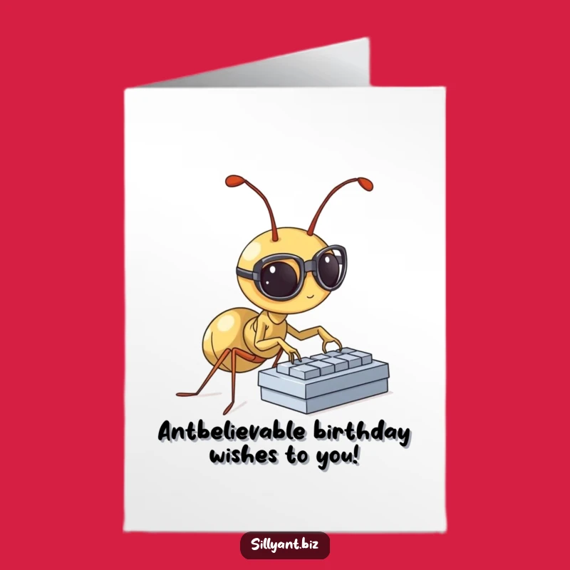 Free Printable Birthday Card: Typing Ant Scholar, Funny Downloadable Gift for the Studious