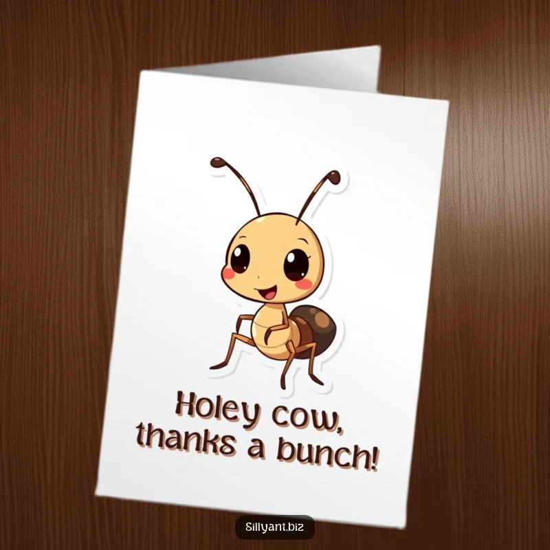 Funny Free Printable Thank You Card: Cheerful ant using a mini hole punch, conveying thanks with downloadable humor.