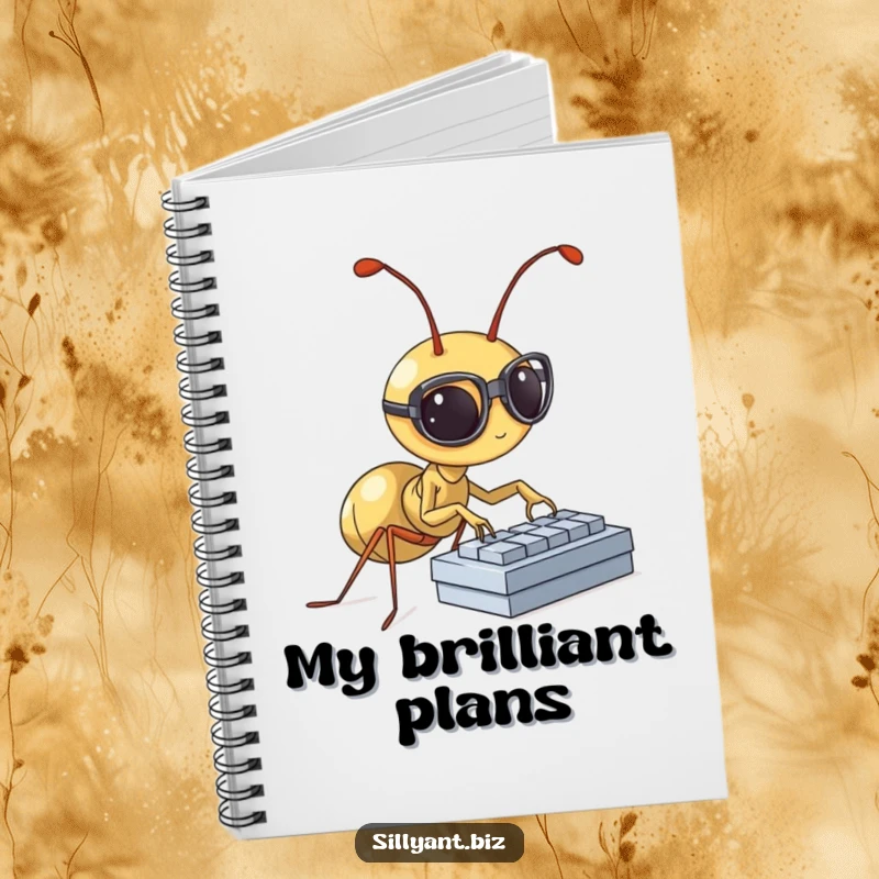 Funny Notebook: A small ant wearing glasses types furiously on a tiny keyboard.