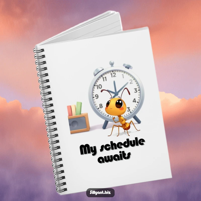 Funny Ant Clock Watcher Notebook: A notebook featuring a cute ant character looking up at a large office clock.